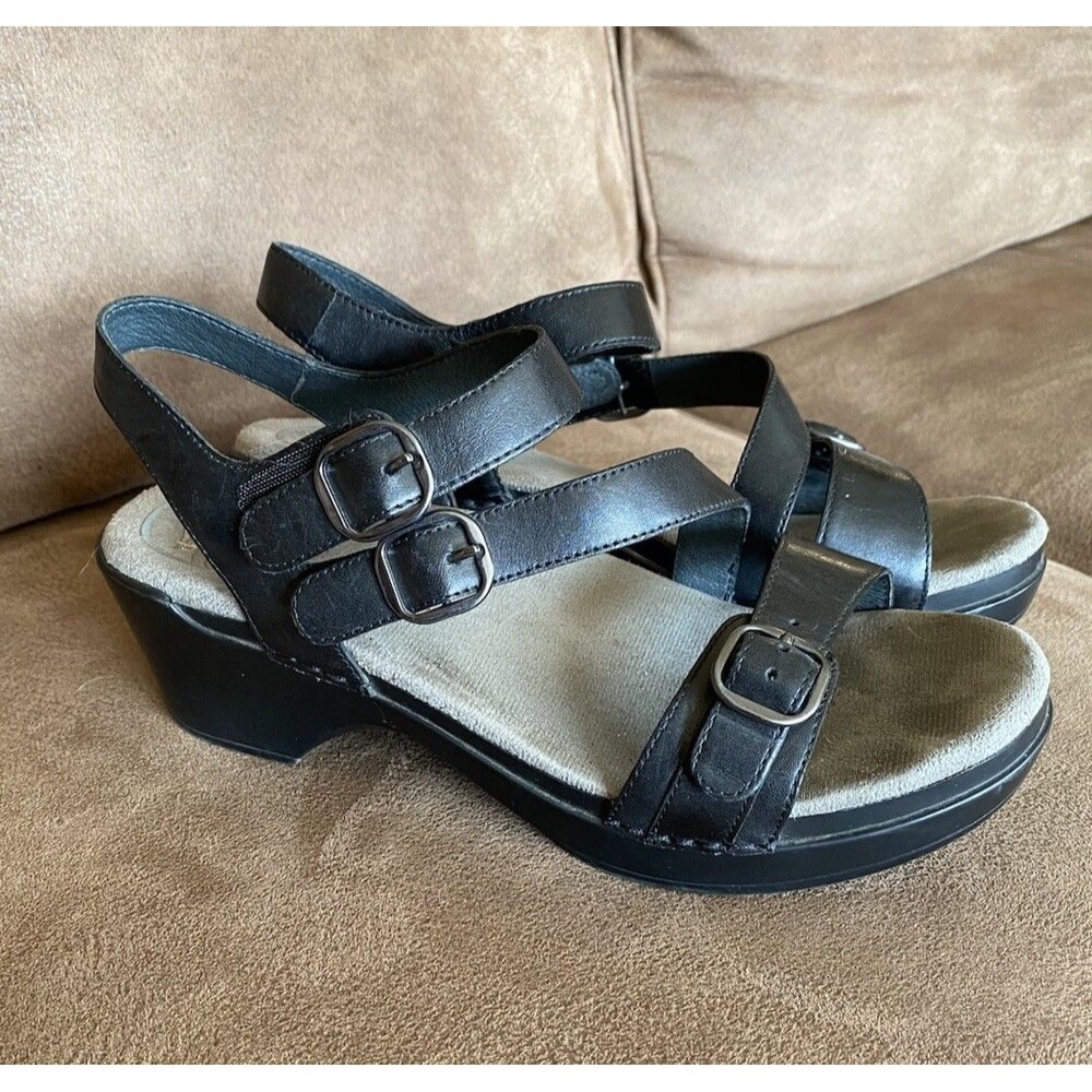 Dansko Sacha Black Leather Adjustable Straps Comfort Sandal Women EU 39 US 8.5/9 - Picture 2 of 10